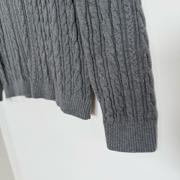 Lands’ End Grey Cable Knit Turtleneck Sweater 100% Cotton Size Medium - Picture 5 of 11